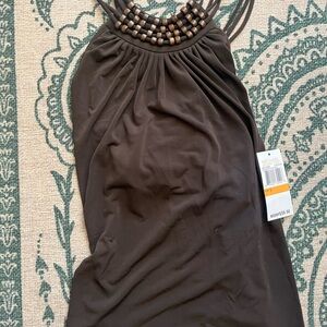 MICHAEL Michael Kors Dark Brown Halter Dress with Beaded Neckline